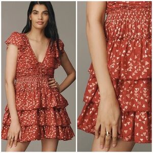Anthropologie Short Sleeve Ruffled Babydoll Mini Dress Size M NWT
